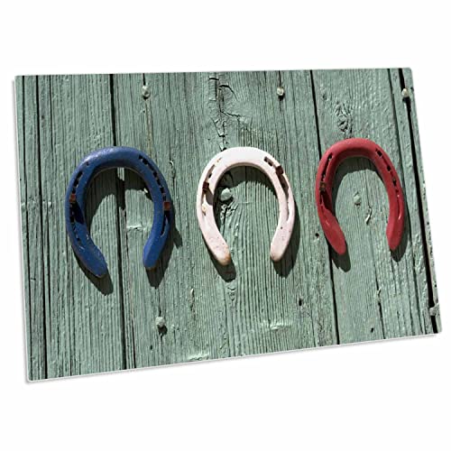 3dRose Image of Red White and Blue Horse Shoes On Barn Wood - Desk Pad Place Mats