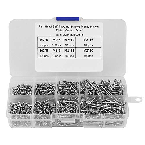 800pcs/set M2 Tornillos Cross Drive Cabeza Plana Tornillos Autoperforantes Kit de carpintería con caja (# 3)