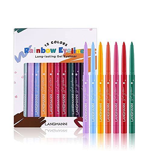 12 Colors Rainbow Matte Waterproof Eyeliner Set, Profession Superstay Long Lasting Cream Gel Eye Liner Pencil Colorful Neon White Black Red Brown Green Retractable Eye Liners Gift Makeup For Women #TOP6