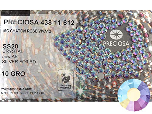 144Pcs Ss20 (5Mm) Crystal Ab, Preciosa Genuine Czech Crystals New Viva12 Mc Chaton Rose Flatbacks, 12-Faceted Viva Machine Cut Rhinestone Roses, 20Ss Clear Crystal Coated With Aurora Borealis #TOP4