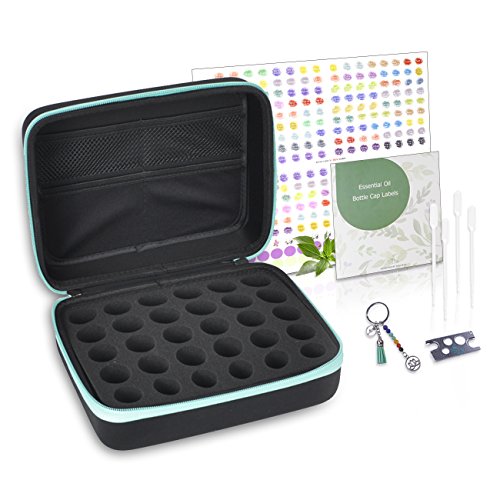Beshcan 30 Essential Oil Holder Traveling Carrying Case Storage Box Hard Shell Dense Foam writable Labels Opener Holds 20/15/10/5 ml Aromatherapy Bottles Roller Bottles-8.7