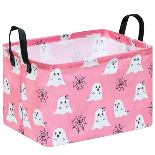 Image of Rec Halloween Ghost Storage Basket Box Hamper Collapsible Organizer Bin Gift Shelf Baskets for Home and Kitchen Storage.