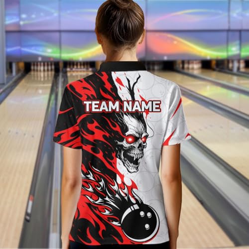 Custom Skull Bowling Shirts for Men Women Team Bowling Jerseys Bowling Polo Shirts and Bowling Quarter Zip4
