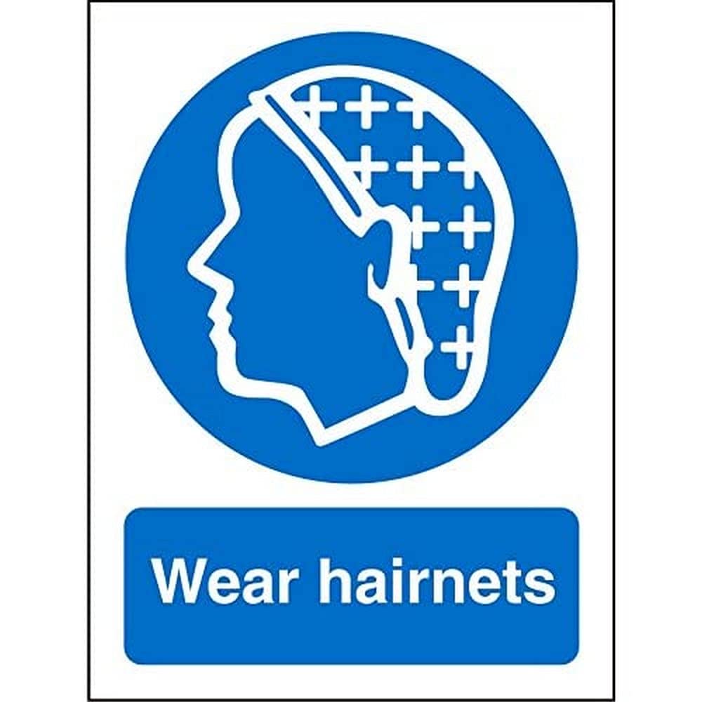 Mandatory Sign Wear Hairnets Adhesive Plastic 20 x 15 cm