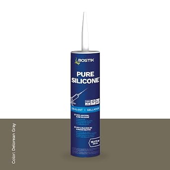 BOSTIK Pure Silicone Delorean Gray 10.1oz Silicone Caulk & Sealant for Kitchen & Bath | Professional Grade, 100% Waterproof | Internal/External Use | UV, Mold, Shrink & Crack Resistant | 1 Cartridge