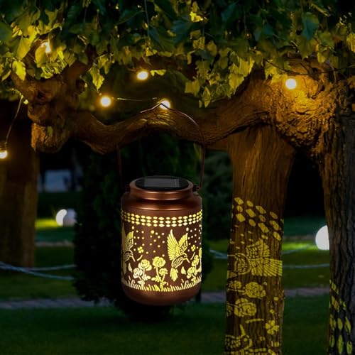 Image of Hummingbird Solar Lantern Outdoor Hummingbird Decor Garden Decor Waterproof Decor Light Hanging Solar Lights Yard Decor, Christmas Gifts, Gifts for Women, Gifts for Mom, Gifts for Grandma