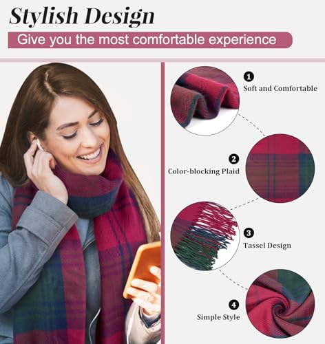 YSense Women's Long Plaid Blanket Scarf Chunky Oversized Winter Fall Warm Big Tartan Scarves Wrap Shawl Ladies Gifts