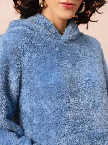 Image of THE DRY STATE Women's Basic Fit Teddy Fur Hoodie with Kangaroo Pocket