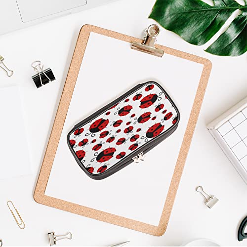 Image of Big Capacity Pencil Case Red Ladybug Print Pencil Pouch Simplicity Pencil Bag Pen Case Large Stationery Organizer Bag with Zipper for Kids Adult Boy Girls Office School Supplies
