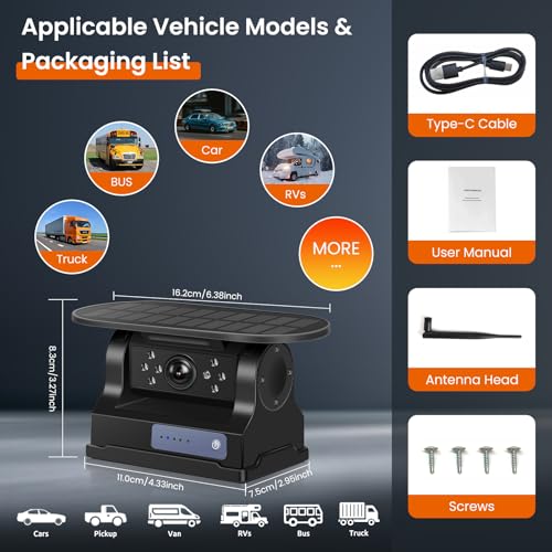Image of Wireless Backup Camera Solar WiFi - Magnetic Ease of Use Hitch Trailer Truck Clear Night Vision No Lag Rechargeable Rear View Camera Car RV Camper Steady Connection to Phone