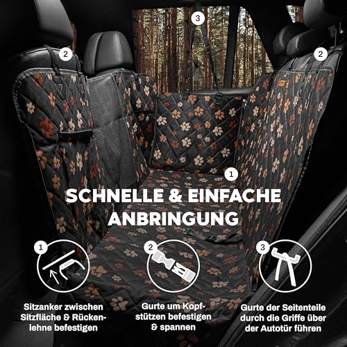Hainberger Hundedecke Auto Rückbank Wasserabweisende Kratzfeste Autodecke für Hunde wasserdichte rutschfeste Autoschondecke mit Seitenschutz und Sichtfenster,4-in-1 Rücksitzschoner 137x147(mit Muster)