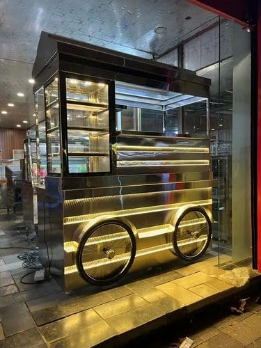 Image of Luxury Stainless Steel Food Cart with LED Lighting | Glass Display Street Food Trolley | Commercial Use