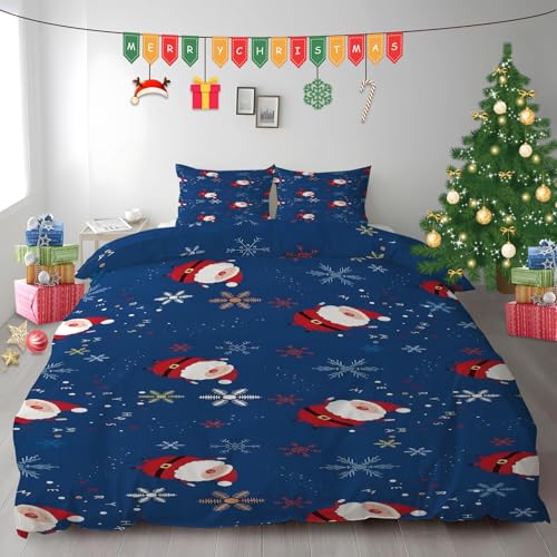 布団カバー クイーン サンタクロース|マイクロファイバー 掛け布団カバー 210x210 +枕カバー 2枚 3点セット|吸汗速乾・防静電気・洗濯耐久|肌ざわり最高 アニメ雪の結晶 なプリントデザイン PH5