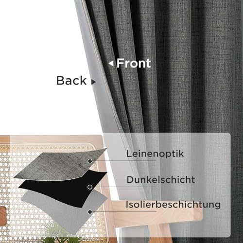 Joydeco Blickdicht Verdunkelungsvorhang Kräuselband Thermovorhang Gardine – Ansicht 4