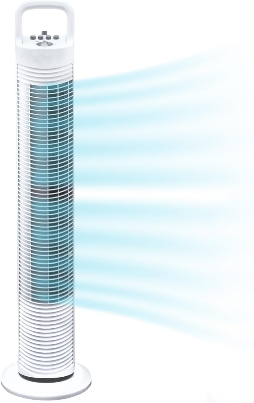 ACCURATE 32” Tower Fan with Remote Control, 120 Minutes Timer with Auto Power Off, 3 Speeds, Widespread Oscillation, Eco-Friendly, Quiet Operation, Lightweight, Perfect for Home or Office (WHITE)