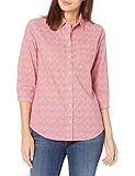 Amazon Essentials Women's Classic-Fit 3/4 Sleeve Poplin Shirt, Red Ditsy Floral, Small