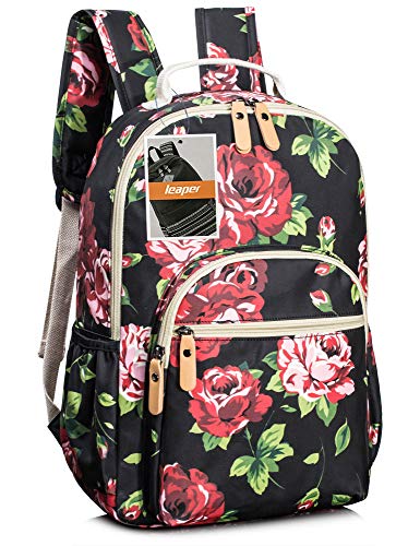 Image of Leaper Floral School Backpack for Girls Travel Bag Bookbag Satchel Bag Black