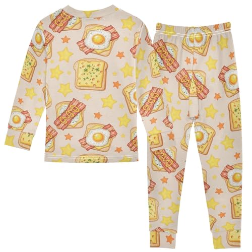 Pajama Sets Long Sleeve Breakfast Toasts Yellow Stars Soft Comfy Sleepwear 2 Piece PJS 3-8T3