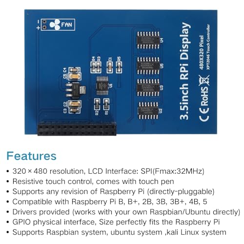 Image of 3.5 Inch Touch Screen TFT LCD SPI Display Panel, 480x320 HD LCD Display with Touch Pen Compatible with Raspberry Pi B, B+, 2B, 3B, 3B+,4B, 5