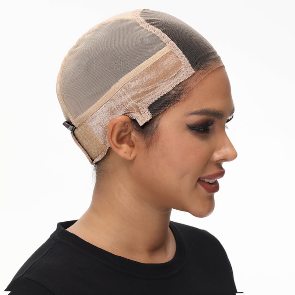 PORSMEER Wig Cap with Grip Band for Keeping Wigs in Place, More Full Cap 4x5 inch Wider Transparent Lace for Lace Front Wigs - Non Slip Wig Cap Adjustable Wig Grip Cap with Velcro Headband (Nude)