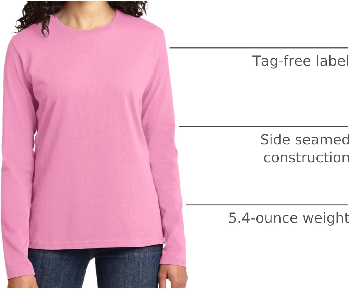 Port & Company Ladies Long Sleeve 100% Cotton T-Shirt, Candy Pink Port & Company Ladies Long Sleeve 100% Cotton T-Shirt, Candy Pink