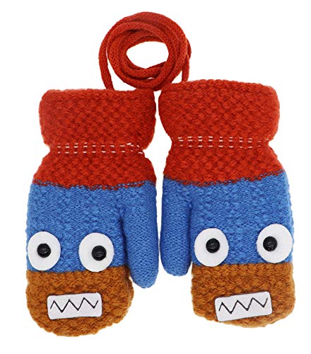Toddler Boys Girls Winter Warm Knit Mittens with String Kids Baby Soft Thick Fleece Lined Gloves