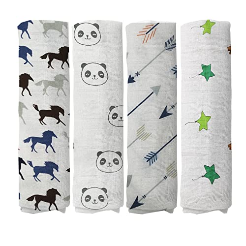 Image of 100% Muslin Swaddle Blankets,Baby Swaddling Blankets for New Born, Baby Receiving Blankets Unisex, Soft, Warm and Cosy Baby Blankets Pack of 4, Size 47 x 47 inches,Gift for New Mom Waverly
