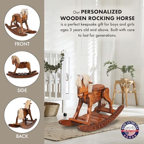 LifeSong Milestones Personalized Solid Oak Wooden Rocking Horse Cherry Toy for Toddlers Childrens and Kids Housewarming Nursery Gift Decorations Handcrafted in The USA Size: 34" L x 11.5" W x 24" H. - Image 6