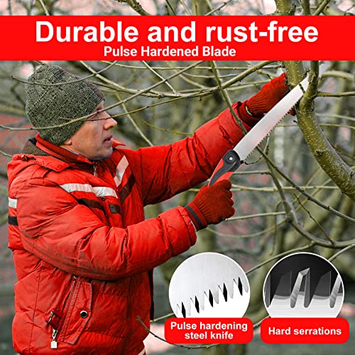 Pruning Saw with Scabbard Japanese Fixed Straight Hand Saw, Portable Tree Limb Cutter 11 Inch Blade Garden Pruner tool for Camping, Dry Wood and Fruit Trees
