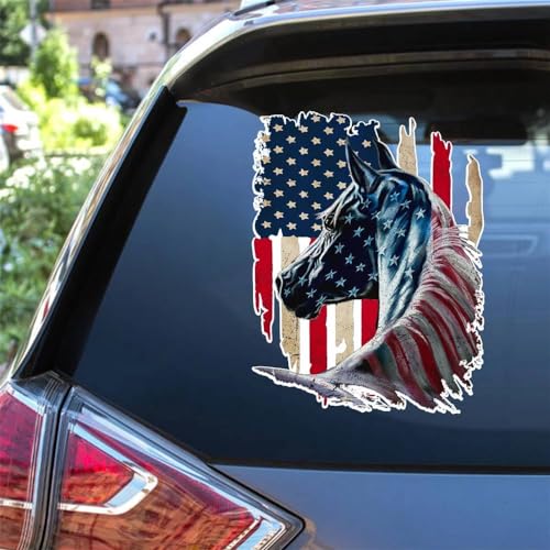 Image of Patriotic Horse US Flag Vinyl Decal 11.6 inchx8.9 inch for Car Truck SUV (Pack of 3)