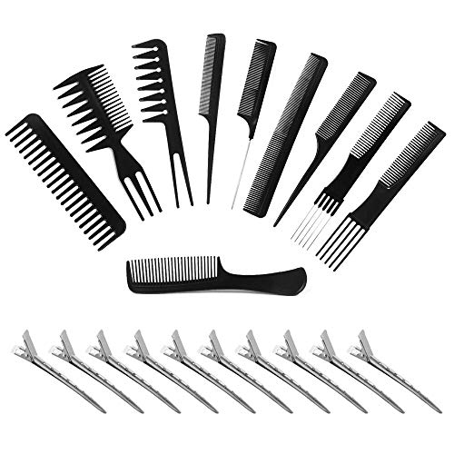 Vebiys Magic 10 piece professional styling comb set - Anti Static Coarse Fine Toothed Pick Combs - hair styles for women, men, girls, and boys - Suitable for stylist (black)