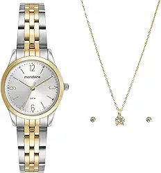 Relógio Mondaine Feminino Analógico 32720LPMKBE3 Bicolor C/semi-joia Colar e brincos