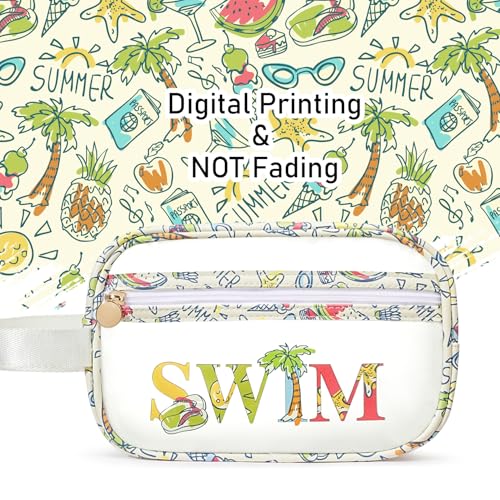Image of COSHAYSOO Clear SWIM Bag Swimming Pool Day Accessories for Women Teen Girls Bikini Swimsuit Goggle Cap Sunscreen Hair Makeup Organizer, Cute Swimmer Team Gifts Travel Waterproof Small Pouch, Tropical