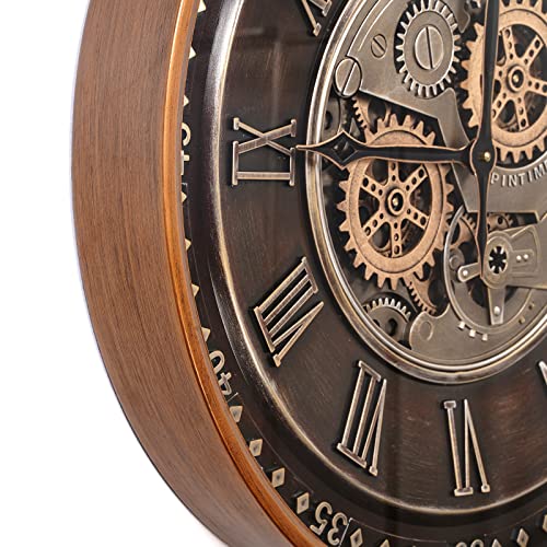 Clxeast 24 Inch Wall Clock With Real Moving Gears,Oversized Large Industrial Steampunk Wall Clock, Antique Gold Big Roman Numeral Silent Metal Wall Clock For Living Room Decor,Office,Farmhouse #TOP7