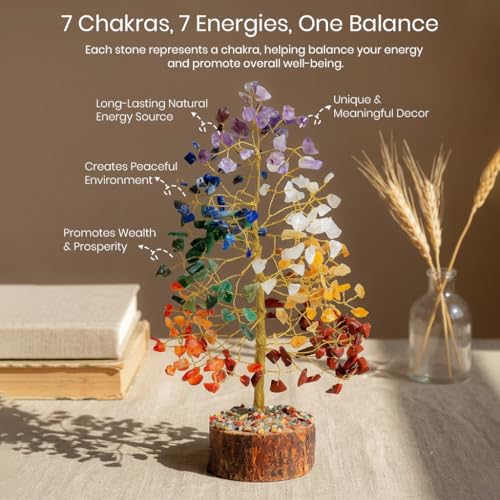 Image of 7 Chakra Tree of Life - Crystal Tree of Life, Gemstone Tree for Positive Energy, Feng Shui Tree Decor, Seven Chakra Tree, Money Tree Bonsai, Crystal Healing Stone Tree, Spiritual Gift Home Decor 10 inch | Positive Feng Shui Tree Decor Birthday Gift idea Seven Chakra Money Tree Crystal Spiritual Gift For Women, mom Home Decor 10 inch