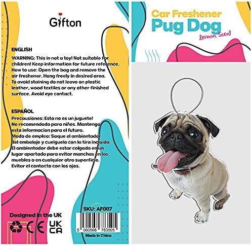 Gifton Pug Dog Car Air Freshener for Women Men Girl Teen Girlfriend Boyfriend Her Him - Fresh Lemon Scents for Home Bathroom Gym Locker Van Funny Novelty Car Accessories Decoration (1 Pack)