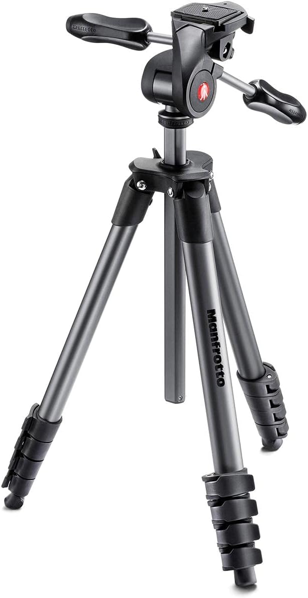 Manfrotto Compact Advanced Aluminum 5-Section Tripod Kit with 3-Way Head, Black (MKCOMPACTADV-BK)