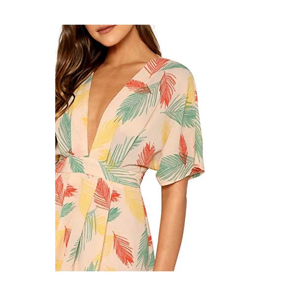 Floerns-Womens-Ditsy-Floral-Plunge-Neck-Knot-Front-A-Line-Short-Dress Floerns Women's Tropical Floral Plunging V Neck Tie Open Back Summer Short Dress Multicolor M