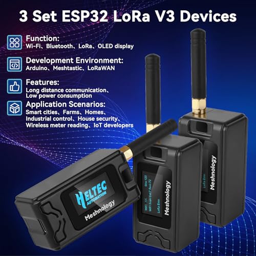 Image of 3 Pack ESP 32 Lo Ra V3 Development Board + 1100mAh Battery + Protect Case Set - with 915MHz Antenna and SX 1262 Lo Ra V3 Devices for Mesh Tastic Ar duino Lo Rawan IoT (N30 Version, Black)