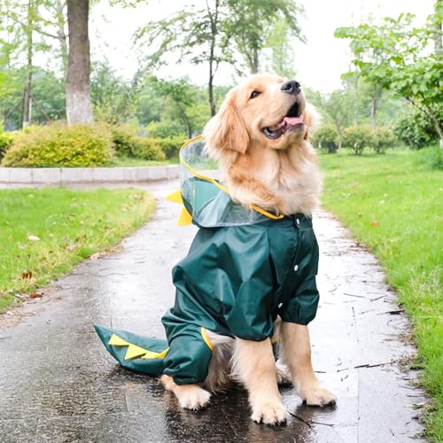 Image of HDKUW Large Dog Raincoat with Leash Hole, Full Coverage Slicker Dog Rain Coat Hoodie, Animal Shape Waterproof Jacket for Small Medium Large Dogs Dinosaur 5XL