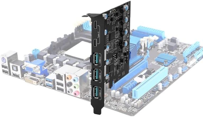 JMT Expansion Card with 5 Ports Type-A Dual USB C PCI-e USB 3.2/3.1/2.0 Super-Speed USB3.2 Gen 2x1 Adapter Card for Desktop 10Gbps (3*USBC 2*USB3.2)