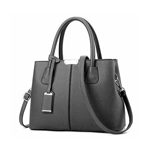 B&E LIFE Stylish Women Pu Leather Vertical Utility Top Handle Handbag Satchel Tote Purse Bag (Dark grey)