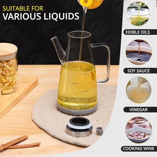 Image of ABOUT SPACE Glass Oil Dispenser 550 ml with Stainless Steel Cap, Silicone Base, Measurement, Drip-proof Hawk with Dust Cap, Leak-proof Oil Bottle for Kitchen, Upto 300F Easy to Refill Oil Container