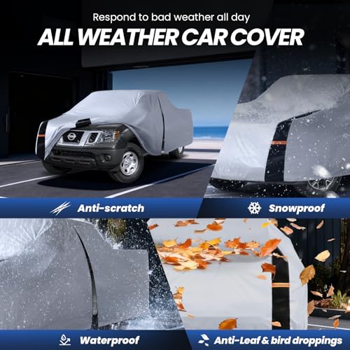 Image of Multi-Layer Nissan Frontier Truck Cover, Custom Fit Frontier 1998-2020 King /Crew Cab SB(4.6'-6.2') Car Cover Waterproof All Weather, Full Exterior Cover Rain Wind and UV Protection with Door Zipper