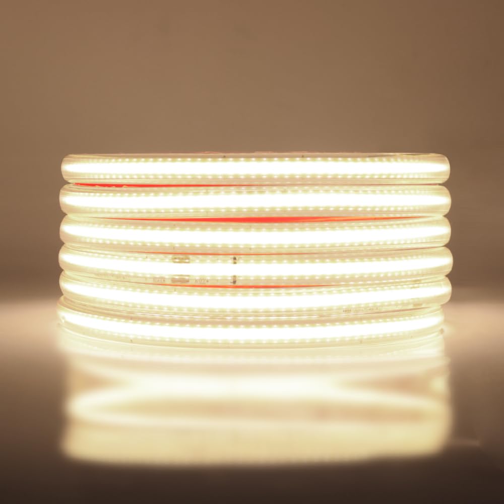 Tira LED COB regulable 220V [25m, Blanco Natural 4000-4500K],IP65 impermeable flexible,288 LEDs/m Mangueras LED FCOB cortable CRI85+,iluminación para dormitorio,cocina,sala de estar y tiendas