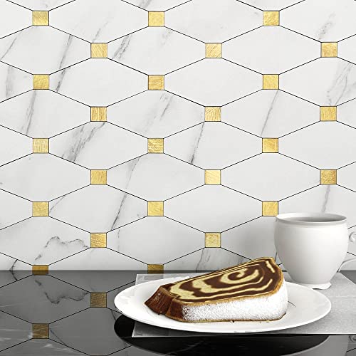 Vaovi Stick On Backsplash For Kitchen,Backsplash Tiles Peel And Stick Bathroom Wall Tiles Adhesive Marble Mosaic Stickers(10Pcs,White Gold) #TOP17