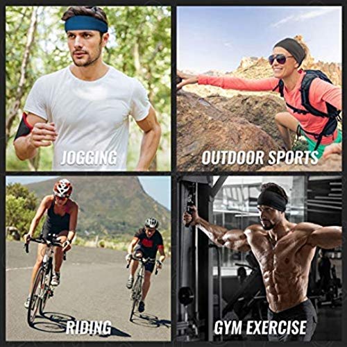Image of SKULLFIT Sports Headbands for Men (Black) - Lightweight Moisture Wicking Workout Sweatbands for Running, Gym, Yoga, Cycling, Tennis, Cricket and Other Sports