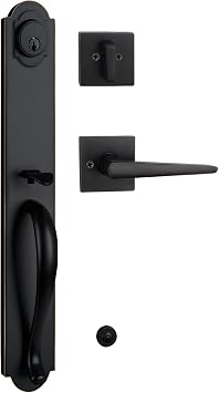 Bronze HandleSet with Knob Door Handle for Entrance and Front Door Reversible for Right and Left Handed and a Single Cylinder Deadbolt Handle Set Oil Rubbed Bronze Finish,MDHST201810B-AMZ