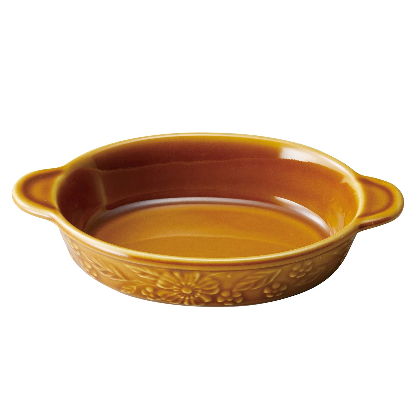 Santo 17513 Banko Ware Au Gratin Dish, Approx. 8.7 x 5.5 inches (22 x 14 cm), Relief Oval, Olive, Made in Japan