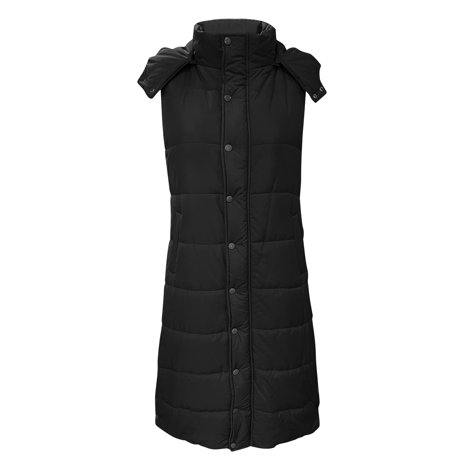 Cappotto Invernale Senza Maniche da Donna Gilet Lungo con Cappuccio Imbottito in Piumino Caldo e Trapuntato con Tasche Giacca da Esterno Elegante Monopetto in Rosso Perfetta per Stile Casual e Comfort